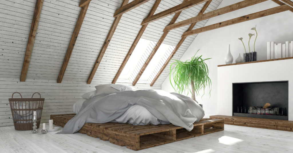 Sypialnia na poddaszu ze skosem w stylu skandynawskim